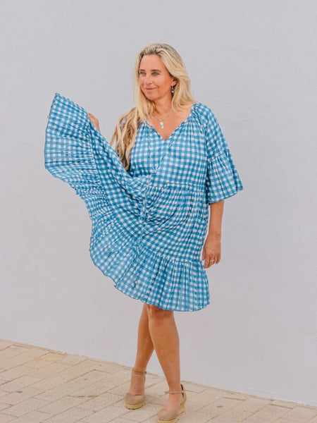 Menorca sweet summer dress in blue checks