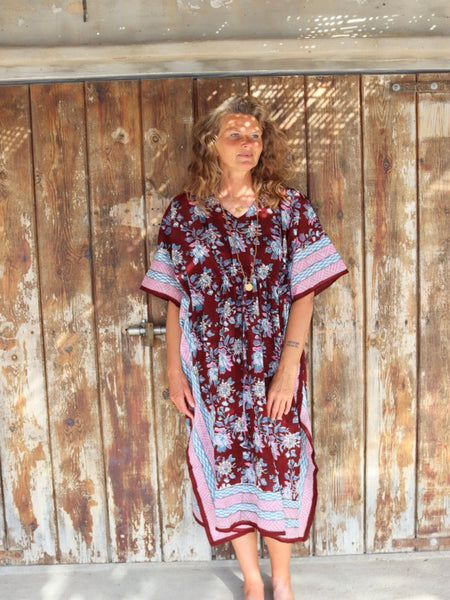 Sun Cotton  Kaftan dark red
