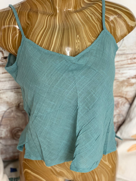 Linen small top emerald green