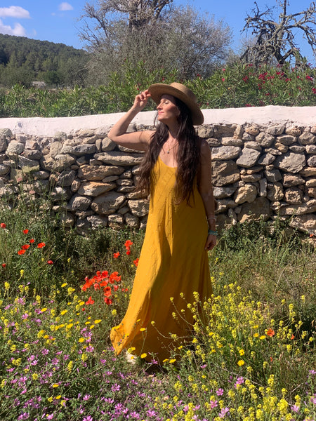 Slip dress lurex  ,  long  dress yellow