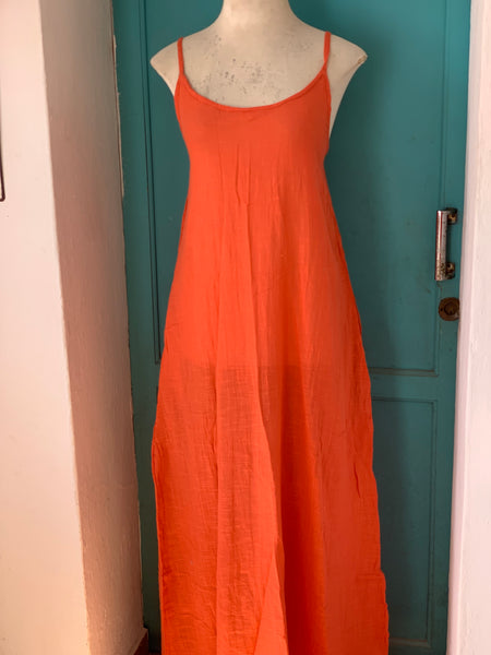 Plain basic boho summer linen maxi dress strawberry Red