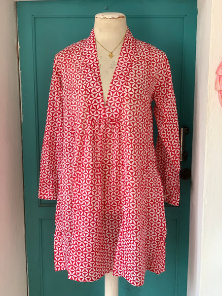 Marta , boho beautiful short  Kaftan red and white