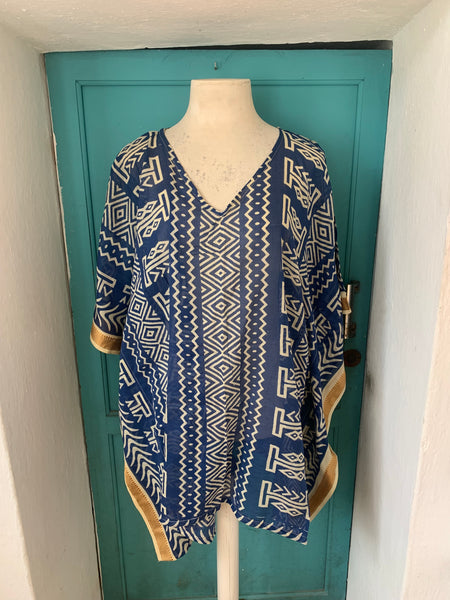 Beach kaftan short in Modern block-print  tunica