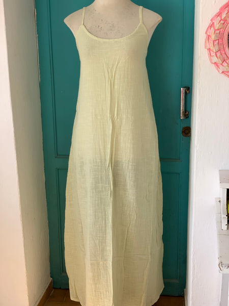 Plain basic boho summer linen maxi dress pistachio yellow