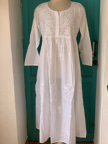 Anarkali  button long boho Ibiza tunica dress white ibiza long cotton dress with hand embroidery