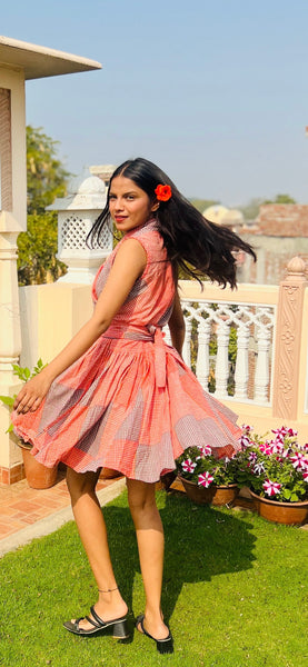 GOA DRESS SLEEVLESS  orange checks