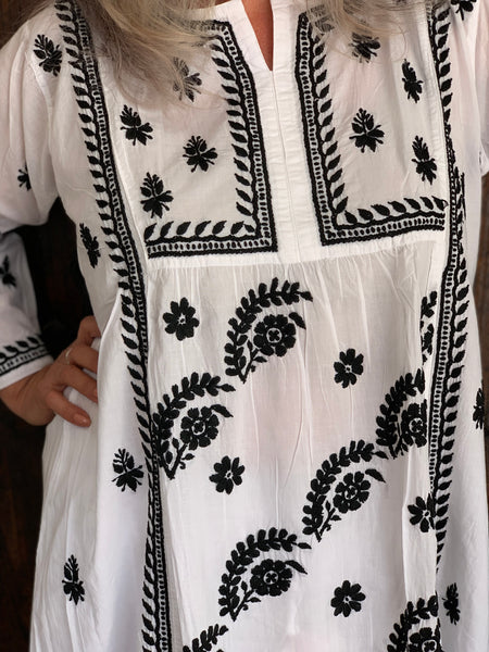 Anarkali  new white and black cotton dress with hand embroidery