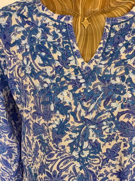 New 2024  Silk tunica in stunning   design and amazing hand 🧵blue