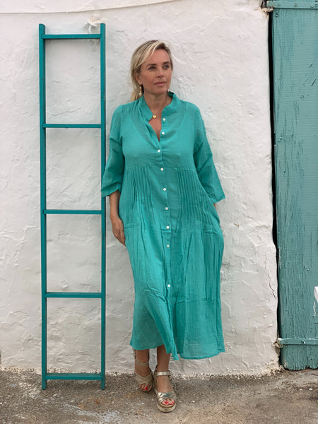 Chinese colar  dress in turquoise
