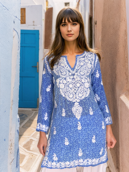 New   Silk tunica in stunning   design and amazing hand 🧵blue