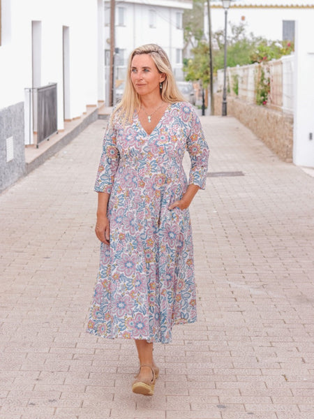 Satnam   Cotton maxi dress white flower