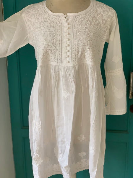 Anarkali short  boho Ibiza tunica dress with lace white ibiza secy cotton dress with hand embroidery