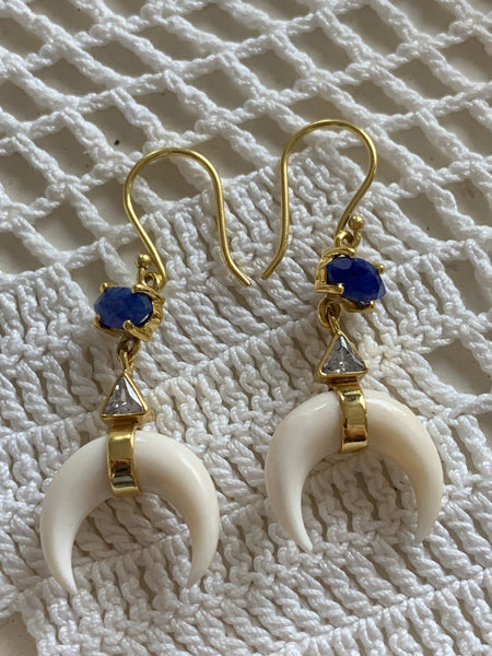 Horn earings boho treasure lapis lazuli  and horn