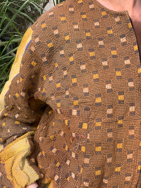Kantha bomber jacket in vintage cotton textiles