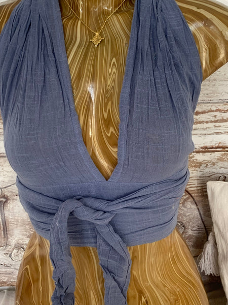 Sexy linen 🦋 top -blue