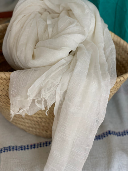 Big size Sarong    or Pareo - Dupata in hand woven  Khadi organic white