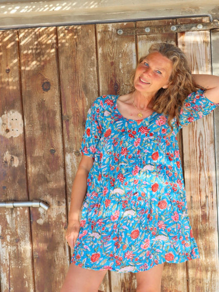 Paris - block printed flower dress from Ibiza