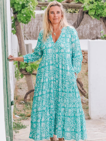Hawa mahal  kaftan  dress  in turquoise green Formentera