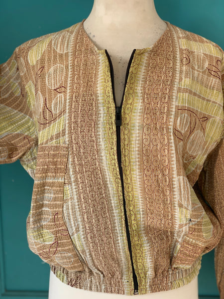 Kantha bomber jacket in vintage cotton textiles