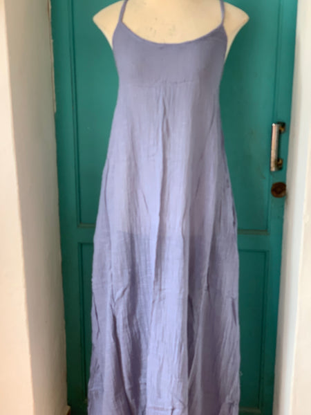 Plain basic boho summer linen maxi dress ocean blue