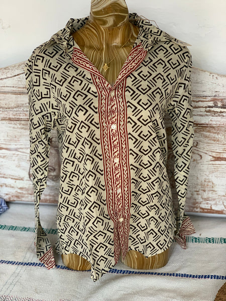 Boho shirt black and  red  beige