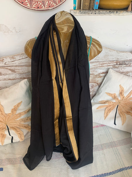 Sarong    or Pareo - Dupata in hand woven  Khadi in black with gold border