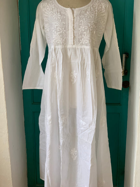 Anarkali  button long boho Ibiza tunica dress white ibiza long cotton dress with hand embroidery