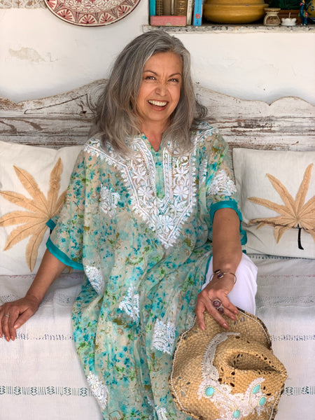 Free size softest muslin kaftan with exclusive chikan hand embroidery