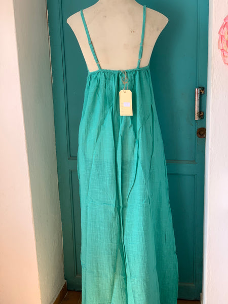 Plain basic boho summer linen maxi dress turquoise