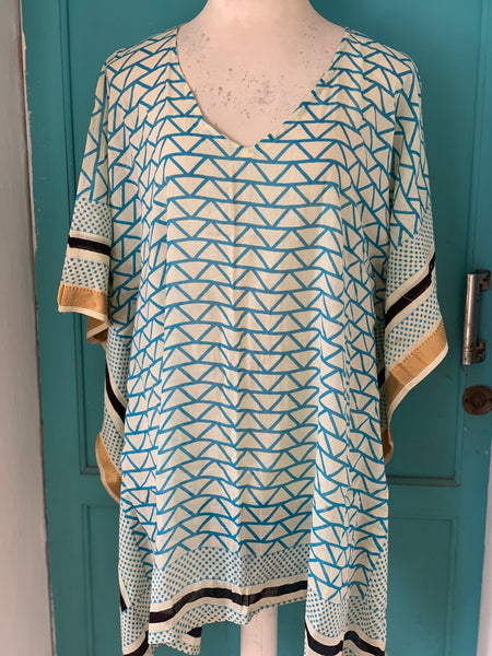 Beach kaftan short in Modern block-print  tunica