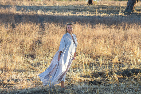 Exclusive luxury organic Silk kaftan beige