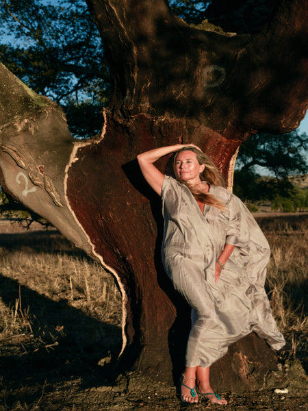 Exclusive luxury organic Silk kaftan beige