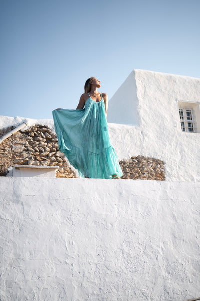Apsara /  Turquoise Ibiza bohemian maxi long super soft dress , white summer maxi  organic muslin cotton dream
