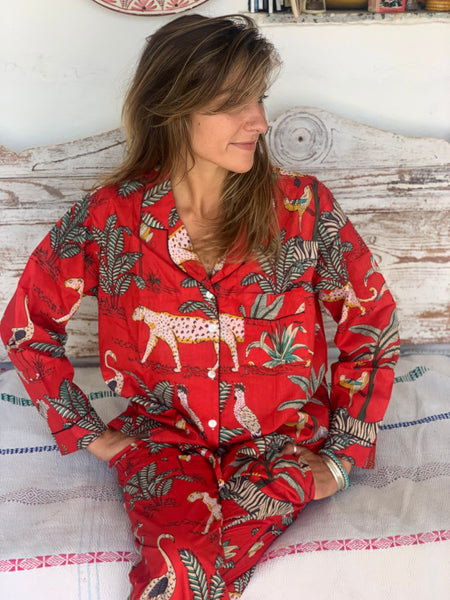 Pyjama   Red tiger 🐯 cozy lounge wear made with hand block print cotton