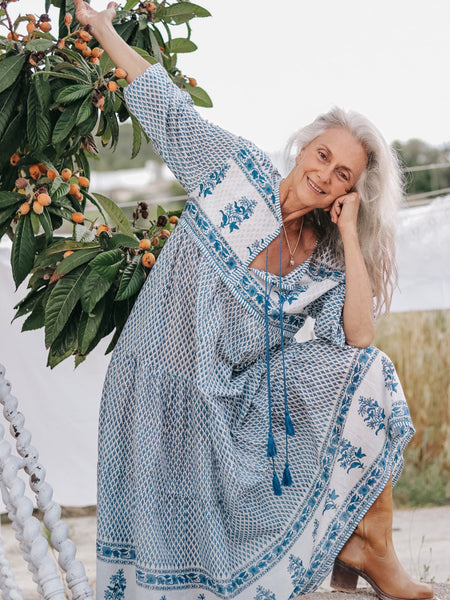 Banjara boho dress blue& white