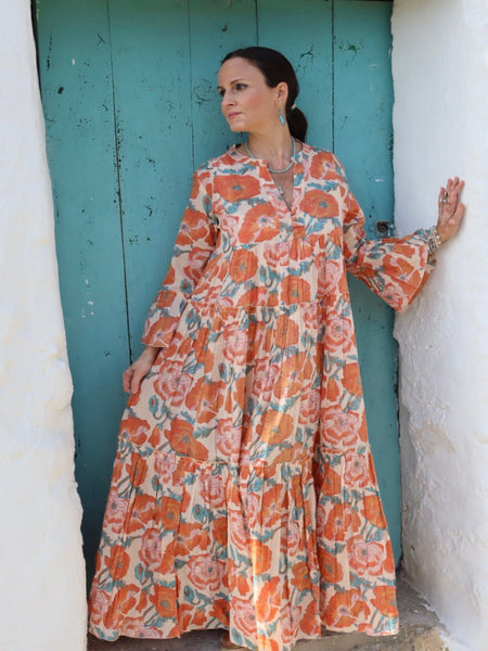 Geo  dress long in a beautiful vintage flower print