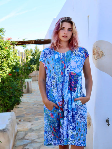 TULSI DRESS IN PATCHWORK BLUE
