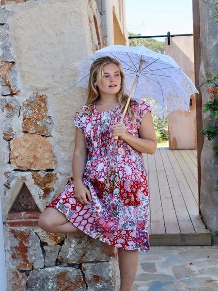 TULSI DRESS IN PATCHWORK RED
