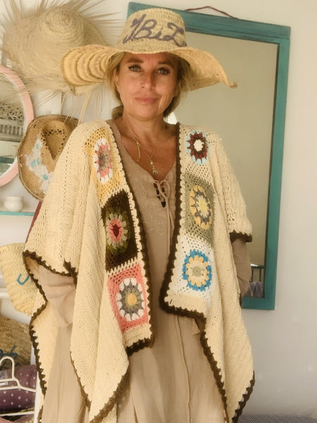 Happy hippy boho hand crochet made poncho - AUROBELLE IBIZA