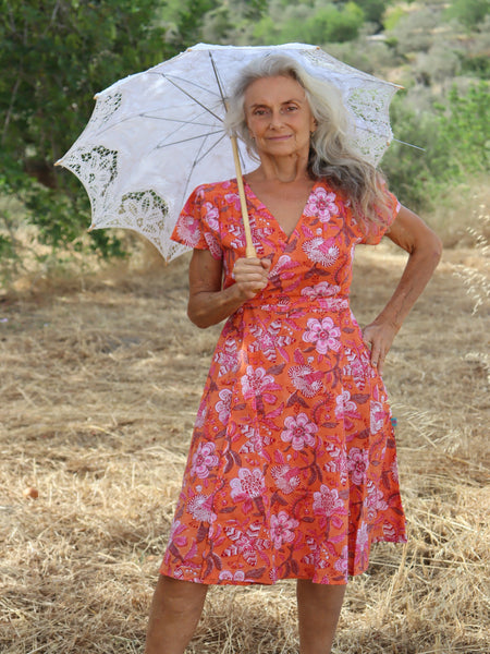 Wrap dress in happy orange