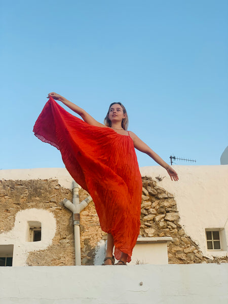 Apsara /  Hot orange Ibiza bohemian maxi long super soft dress , white summer maxi  organic muslin cotton dream