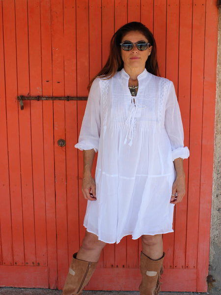 Simran  Tunika dress ibiza white  short in finest muslin cotton