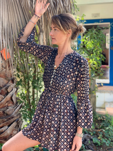 Ananda   , bagru   boho tunica blouse, kurta , ibiza tunica, block printed organic cotton blouse
