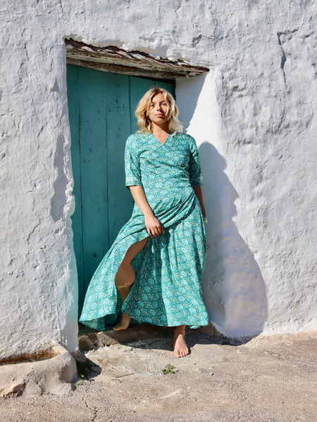 PUSHKAR PRINCESS  WRAP DRESS emerald green
