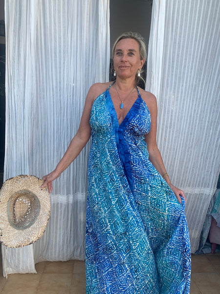 Magic silky dress maxi blue ocean