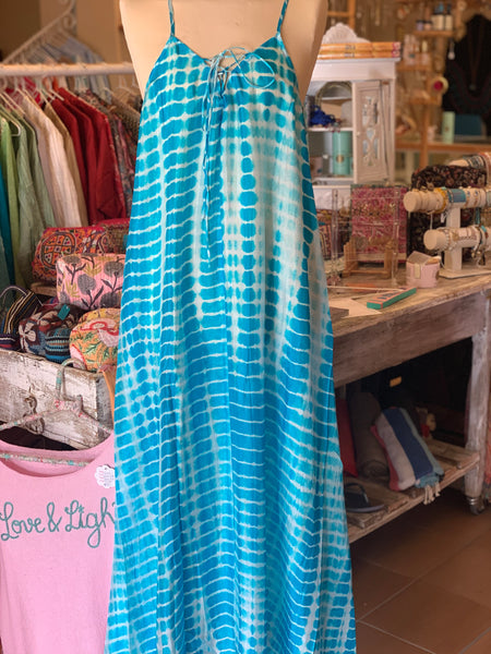Super luxury Silk dress in blue dye tye