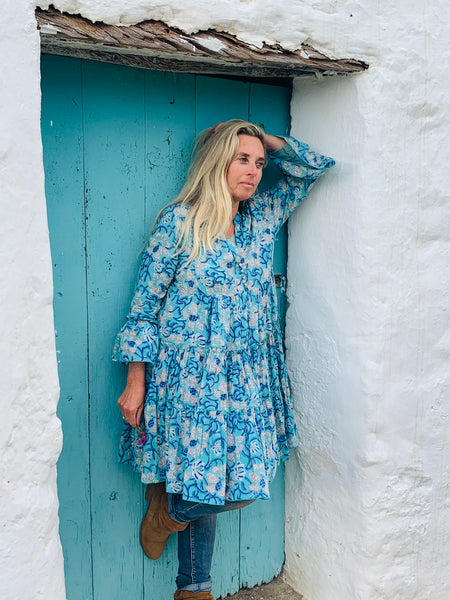 Geo  dress short Pearl turquoise