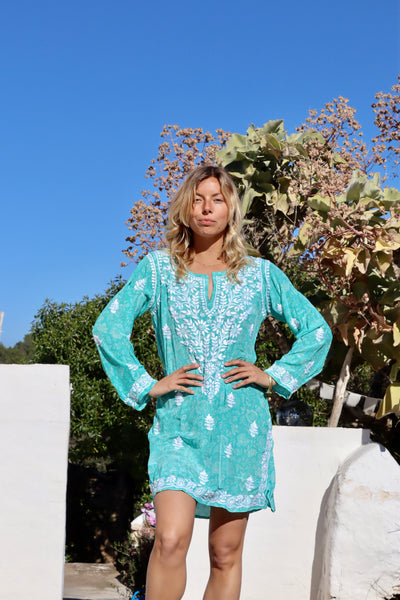 Silk Tunic in Formentera turquoise