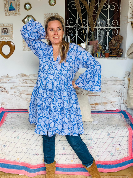 Geo  dress short blue flower