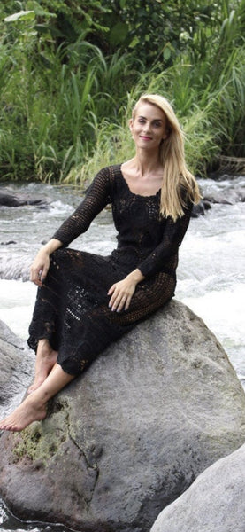 Roxanne boho crochet dress in black , totally hand made - AUROBELLE IBIZA